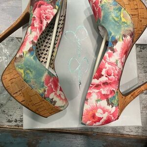 Jessica Simpson Vibrant Floral Heels - Pink and Blue